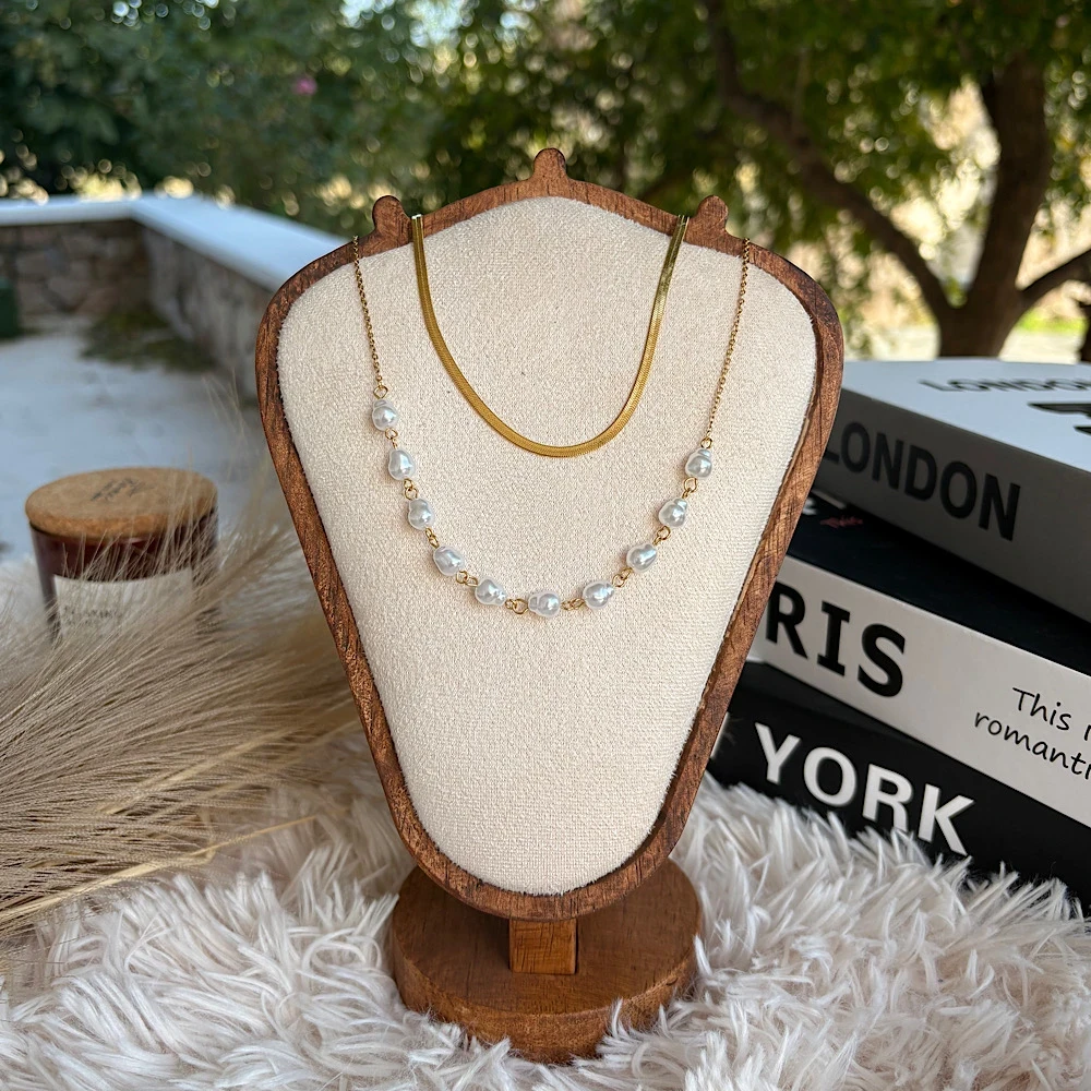 Duo Pearl Layer –Ατσάλινο διπλό κολιέ.