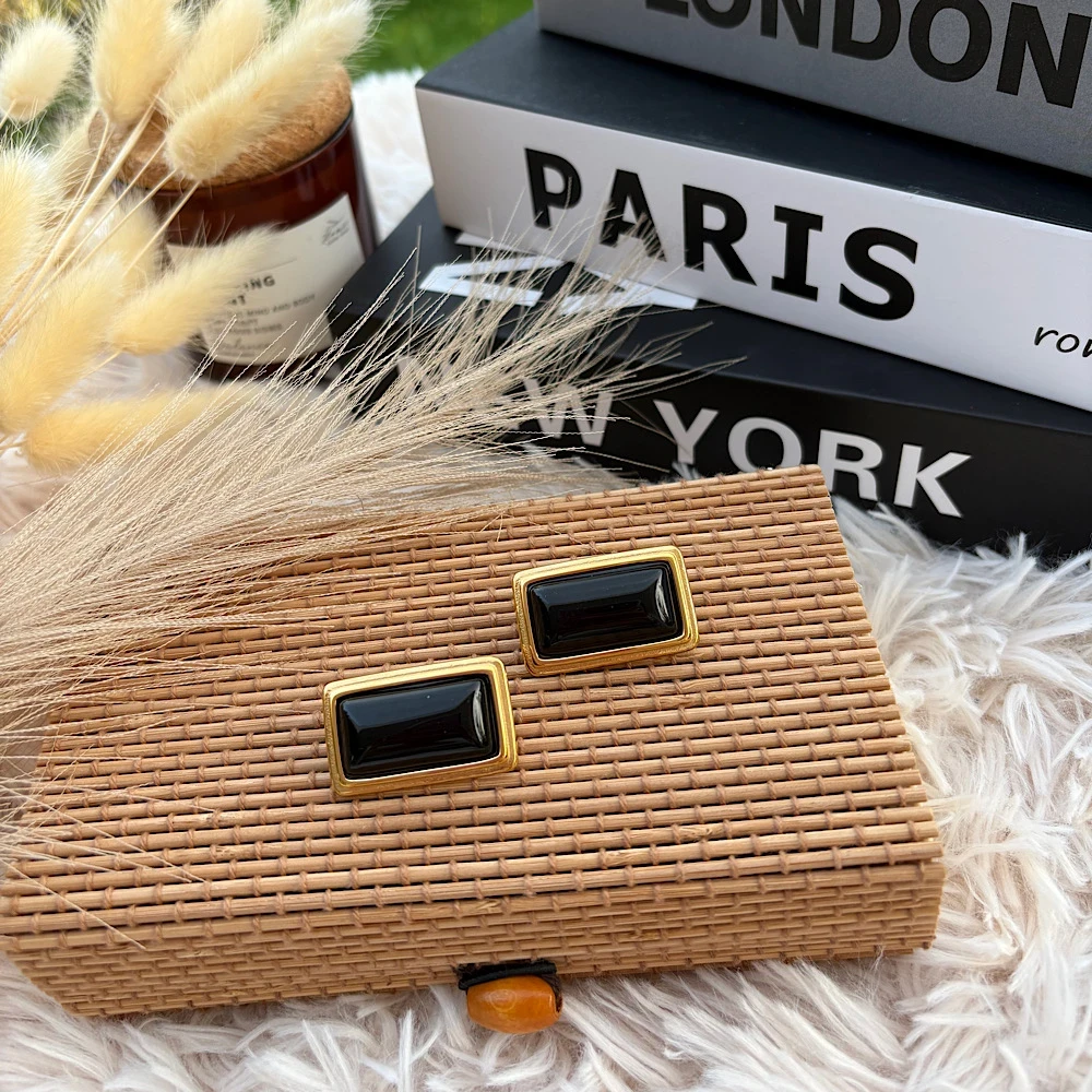 Noir Frame Earrings-Ατσάλινα σκουλαρίκια.