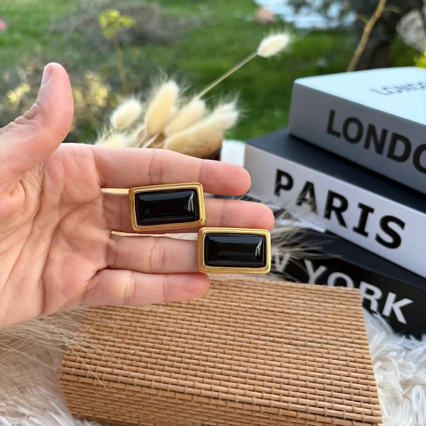 Noir Frame Earrings-Ατσάλινα σκουλαρίκια.