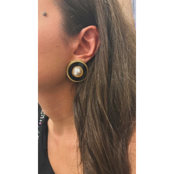 Noir Pearl Studs-Ατσάλινα σκουλαρίκια.