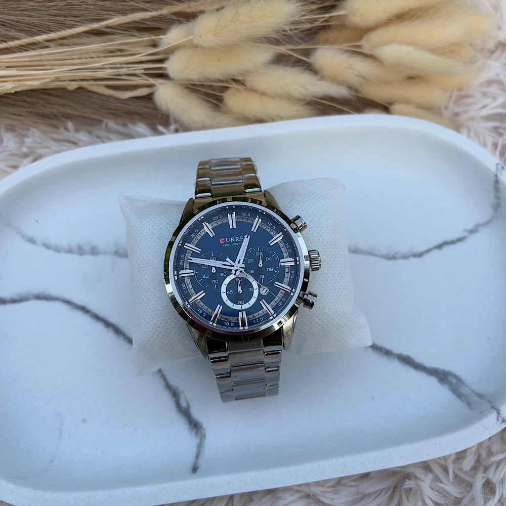 Ocean Steel – Ανδρικό Ατσάλινο Ρολόι Ασημί με Μπλε Καντράν.