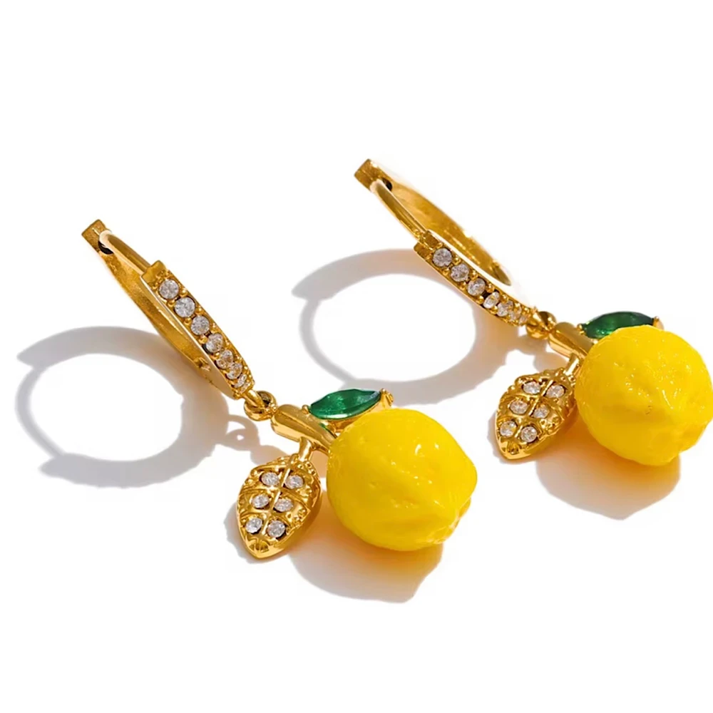 Limoné Earrings – Ατσάλινα Σκουλαρίκια με Λεμόνι & Ζιργκόν.