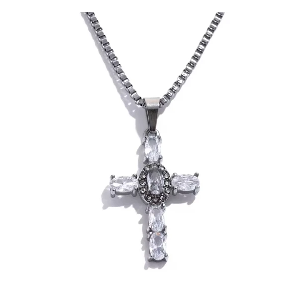 Crystal Cross Necklace-Ατσάλινο κολιέ σταυρός.