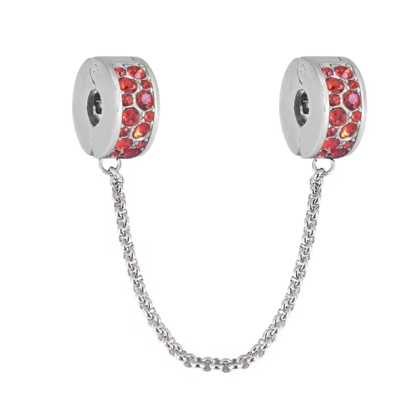 Ατσάλινη αλυσίδα ασφαλείας με κόκκινα zircons.