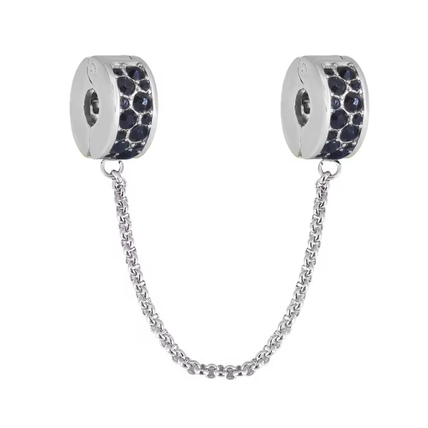 Ατσάλινη αλυσίδα ασφαλείας με μαύρα zircons.