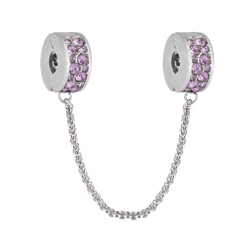 Ατσάλινη αλυσίδα ασφαλείας με ροζ zircons.