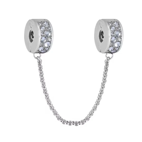 Ατσάλινη αλυσίδα ασφαλείας με λευκά zircons.