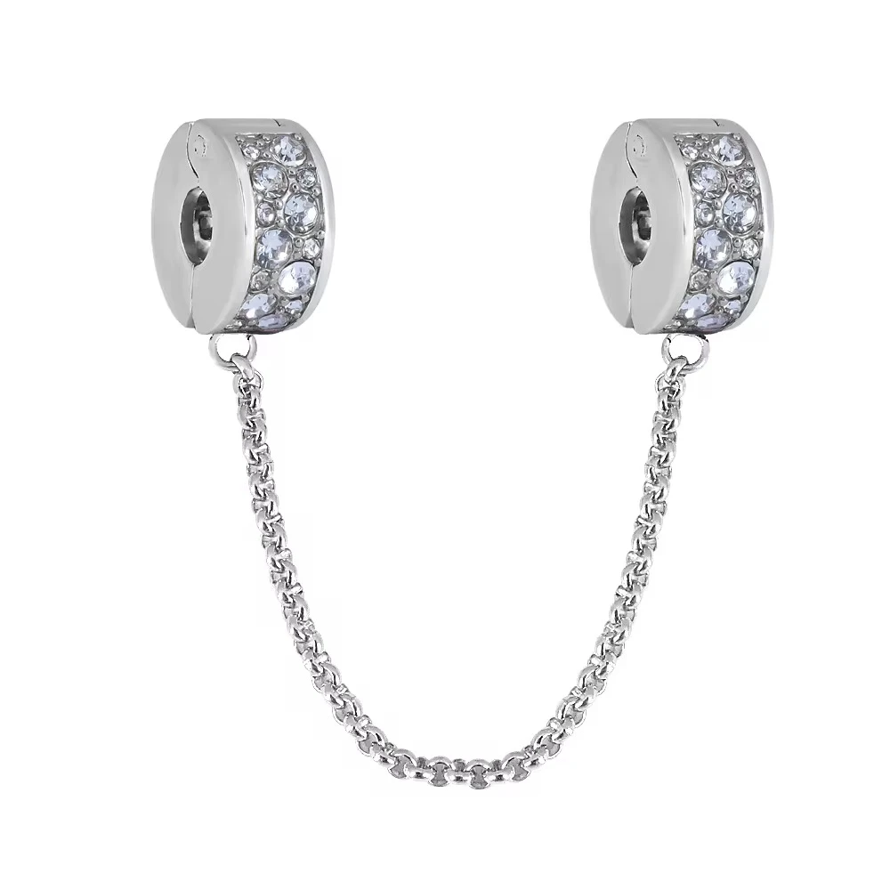 Ατσάλινη αλυσίδα ασφαλείας με λευκά zircons.