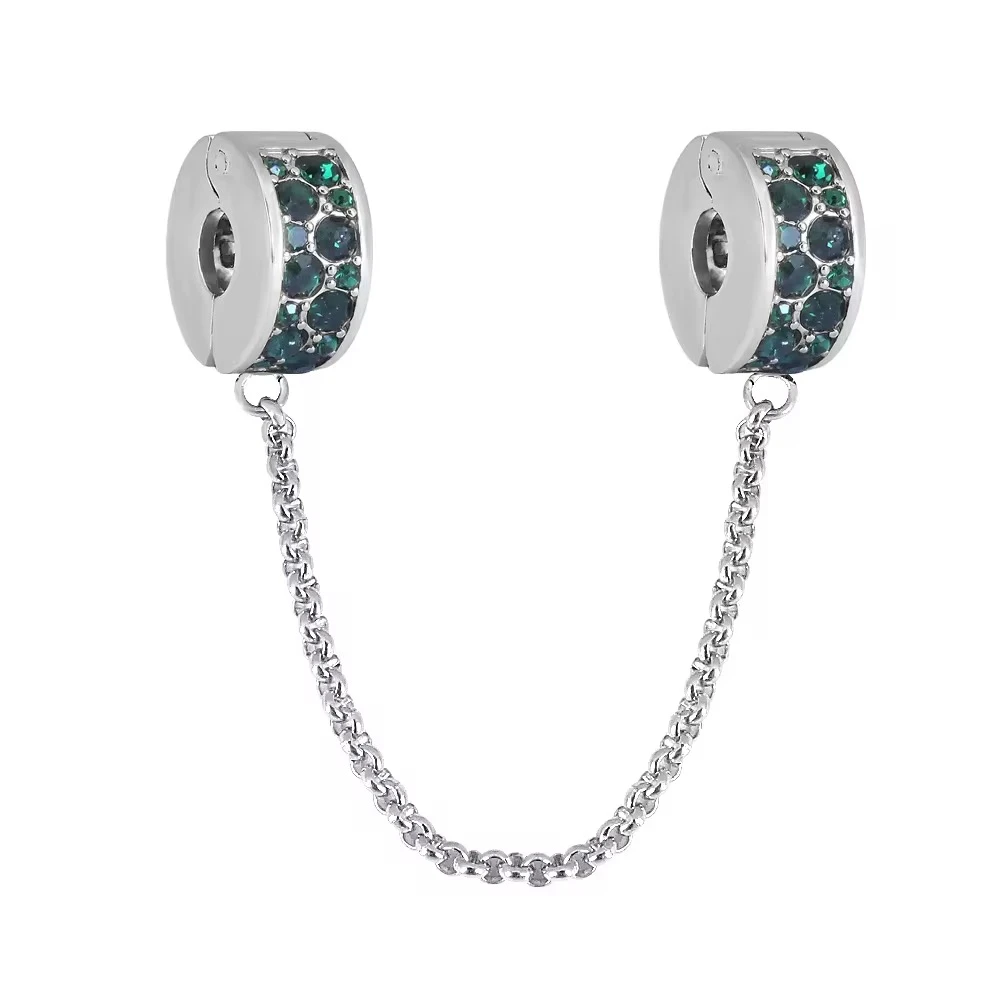 Ατσάλινη αλυσίδα ασφαλείας με πράσινη zircons.