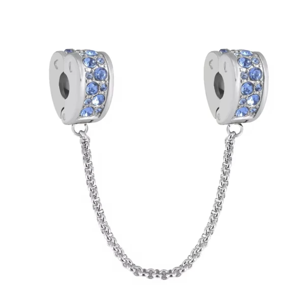 Ατσάλινη αλυσίδα ασφαλείας σχήμα καρδιά με γαλάζια zircons.