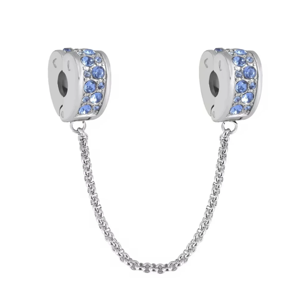 Ατσάλινη αλυσίδα ασφαλείας σχήμα καρδιά με γαλάζια zircons.