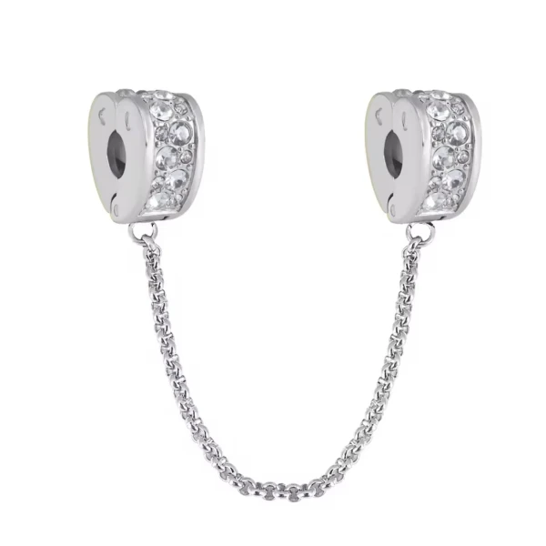 Ατσάλινη αλυσίδα ασφαλείας καρδιά με λευκά zircons.