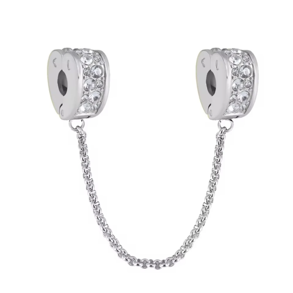 Ατσάλινη αλυσίδα ασφαλείας καρδιά με λευκά zircons.