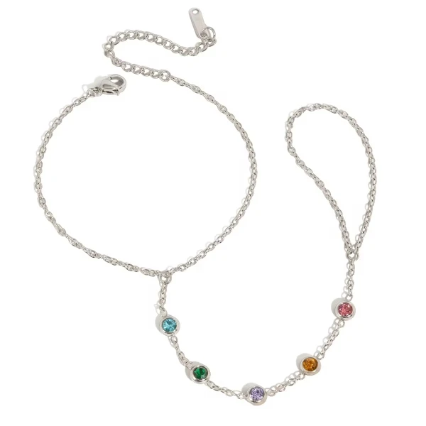 Celeste Glow – Ατσάλινο Hand Chain με πολύχρωμα Ζιργκόν.