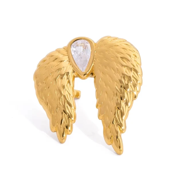 Angel Wings – Αυξομειούμενο Ατσάλινο Δαχτυλίδι με Φτερά & Ζιργκόν.