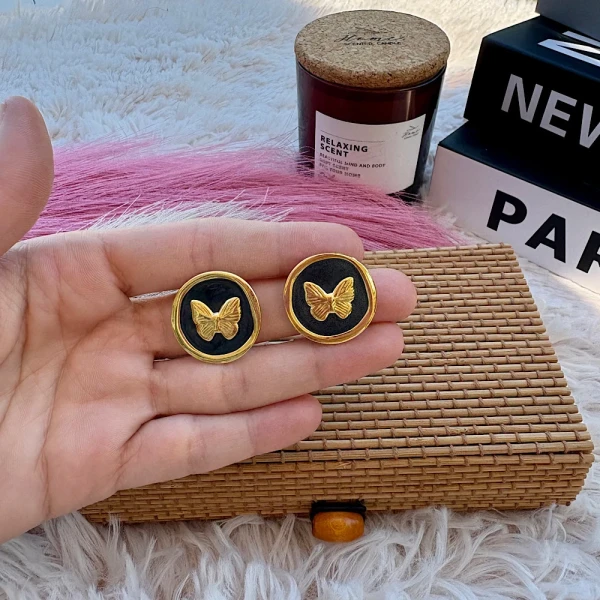 Ατσάλινα σκουλαρίκια "Golden Butterfly"
