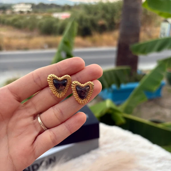 Σκουλαρίκια “Golden Heart” – Ατσάλι